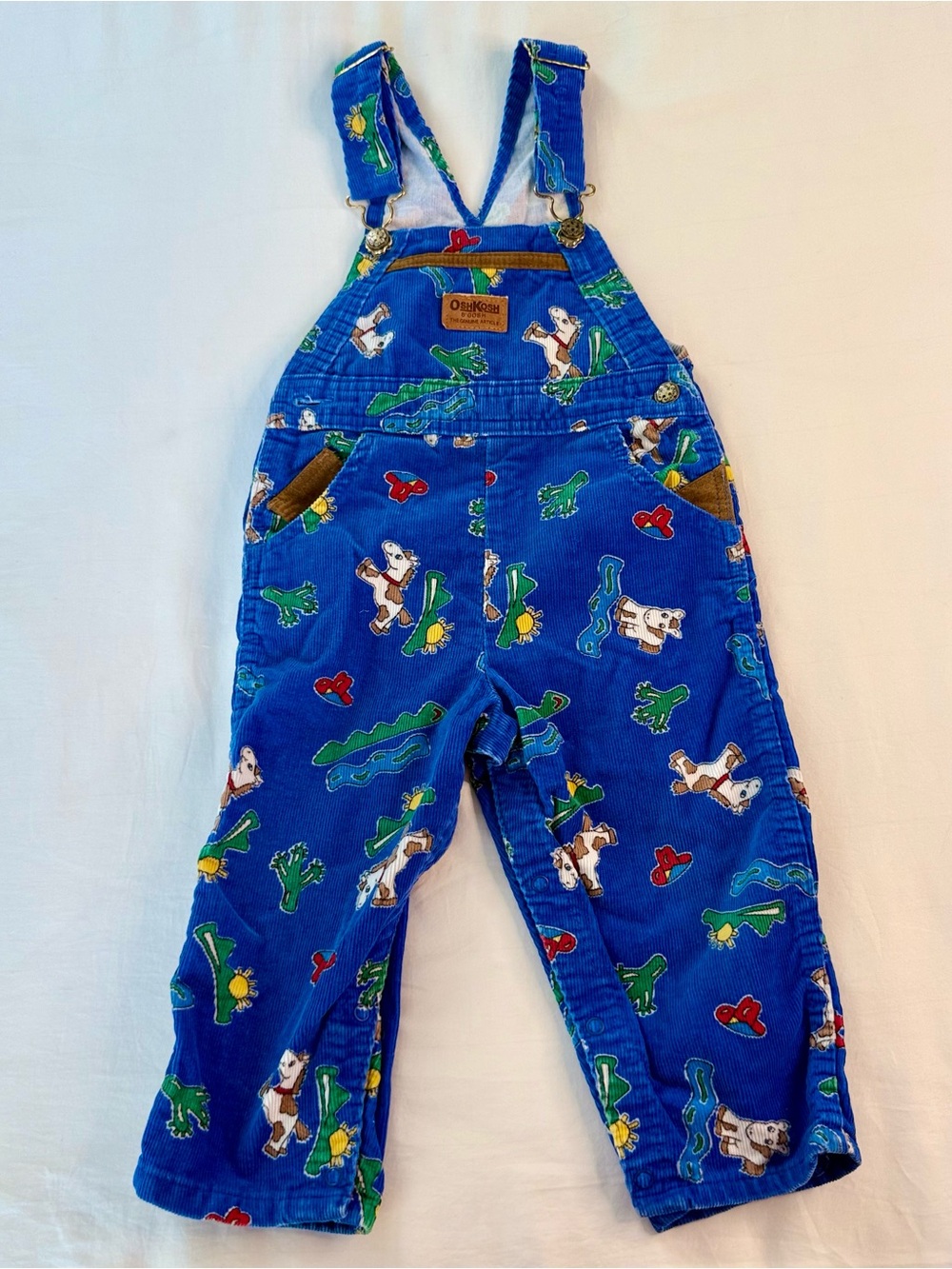 Vintage OshKosh B'gosh Blue Corduroy Overalls with Animal Print-Cowboy